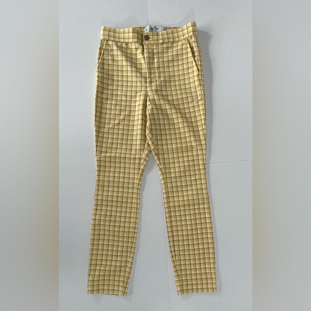 HOLLISTER Ultra High Rise Plaid Stretch Pants Yellow White Black Cropped S Short